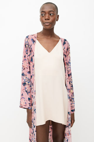 Iro Pink, Blue 
Cream Floral Printed Duster