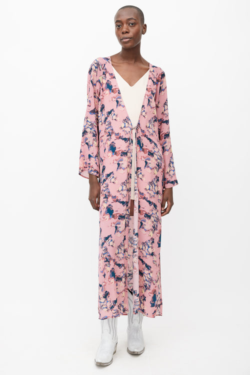 Iro Pink, Blue 
Cream Floral Printed Duster