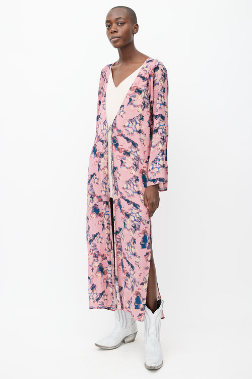 Iro Pink, Blue 
Cream Floral Printed Duster