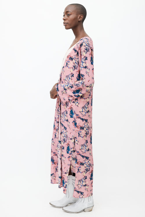 Iro Pink, Blue 
Cream Floral Printed Duster