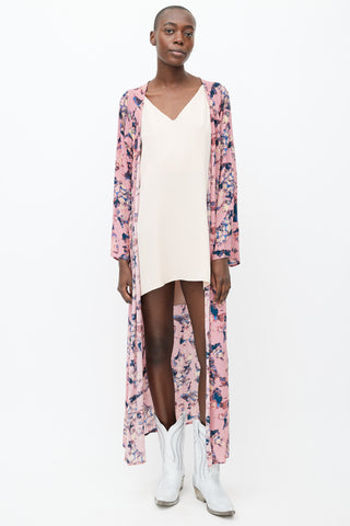 Iro Pink, Blue 
Cream Floral Printed Duster