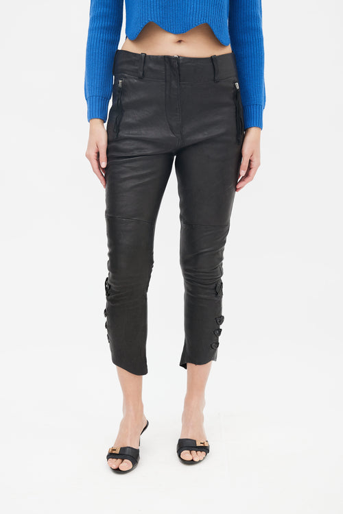 Isabel Marant Black Leather Lace Up Capri Pant