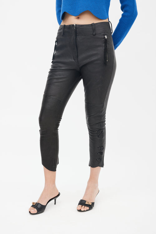 Isabel Marant Black Leather Lace Up Capri Pant