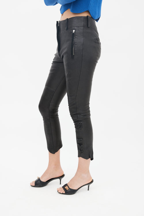 Isabel Marant Black Leather Lace Up Capri Pant