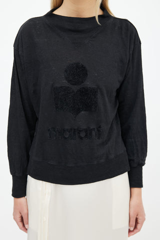 Isabel Marant Étoile Black Linen Kilsen Logo Long Sleeve Top