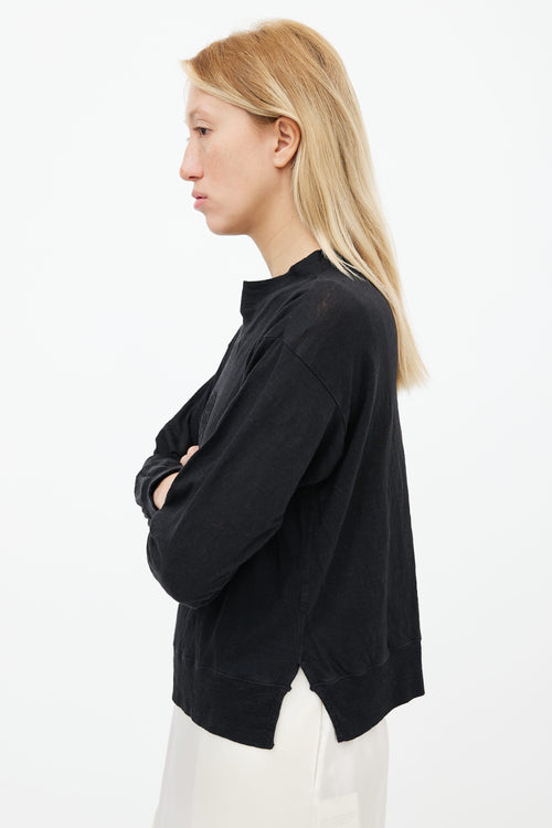 Isabel Marant Étoile Black Linen Kilsen Logo Long Sleeve Top