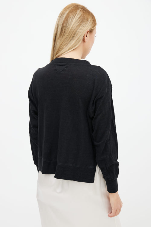 Isabel Marant Étoile Black Linen Kilsen Logo Long Sleeve Top