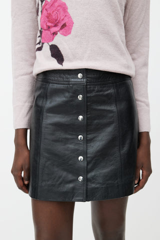 Isabel Marant Étoile Black Leather 
Silver-Tone Button Mini Skirt