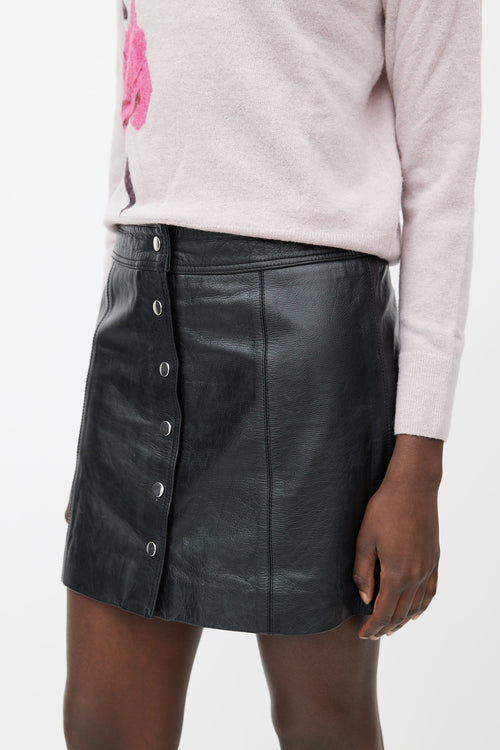 Isabel Marant Étoile Black Leather 
Silver-Tone Button Mini Skirt