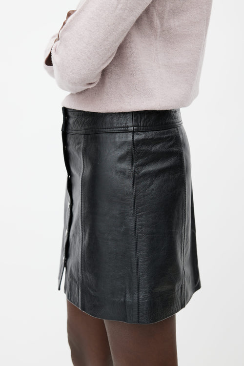 Isabel Marant Étoile Black Leather 
Silver-Tone Button Mini Skirt