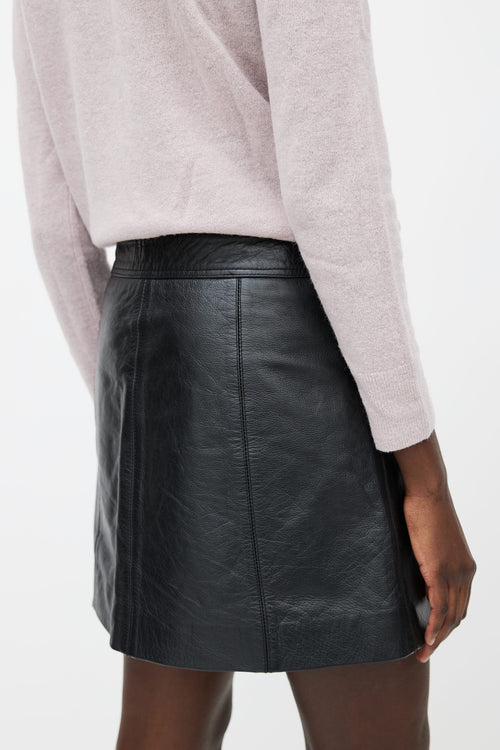 Isabel Marant Étoile Black Leather 
Silver-Tone Button Mini Skirt