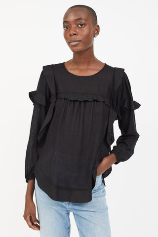 Isabel Marant Étoile Black Semi Sheer Long Sleeve Blouse