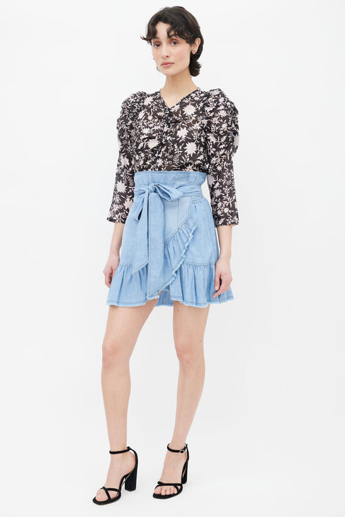 Isabel Marant Étoile Blue Wrap Asymmetric Ruffle Mini Skirt