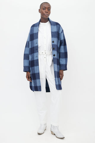 Isabel Marant Étoile Two-Tone Blue Plaid Wool Coat