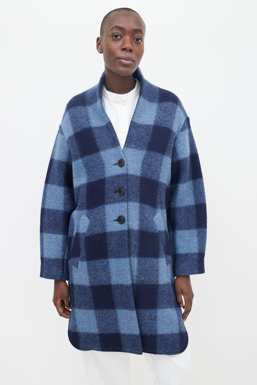 Isabel Marant Étoile Two-Tone Blue Plaid Wool Coat