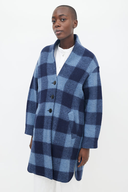 Isabel Marant Étoile Two-Tone Blue Plaid Wool Coat