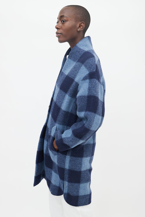 Isabel Marant Étoile Two-Tone Blue Plaid Wool Coat