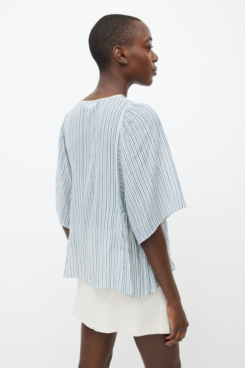 Isabel Marant Étoile White 
Blue Striped Embroidered Blouse