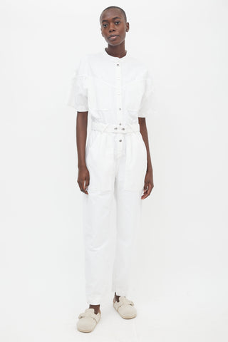 Isabel Marant White Cotton Belted Jumpsuit