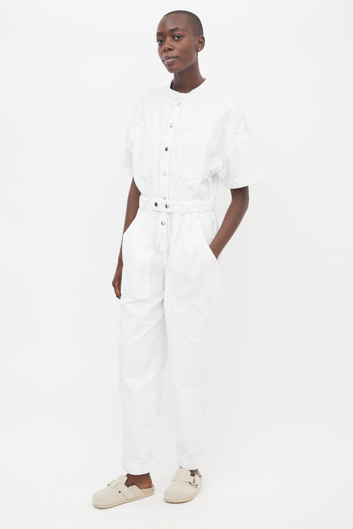 Isabel Marant White Cotton Belted Jumpsuit