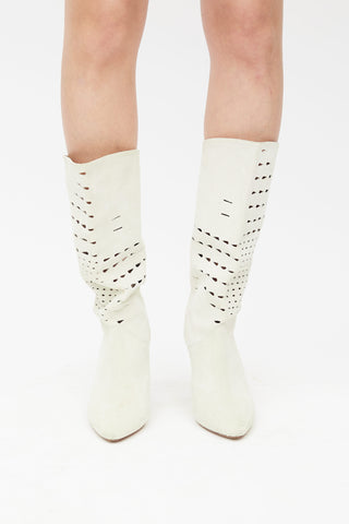 Isabel Marant Cream Suede Cowboy Cut-Out Boots