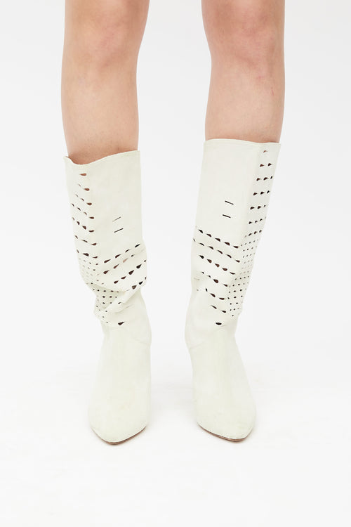 Isabel Marant Cream Suede Cowboy Cut-Out Boots