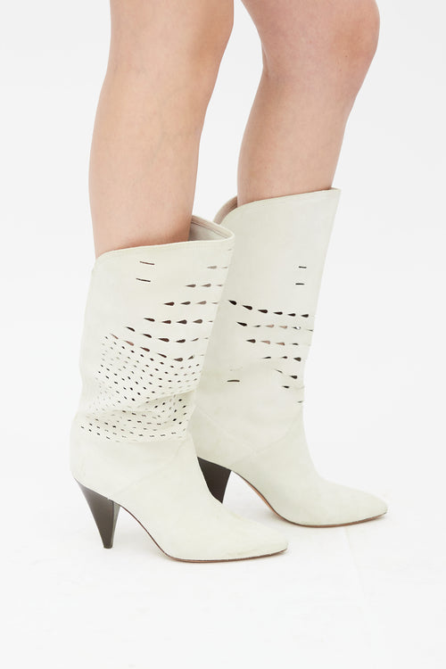 Isabel Marant Cream Suede Cowboy Cut-Out Boots