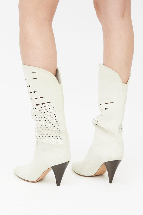 Isabel Marant Cream Suede Cowboy Cut-Out Boots