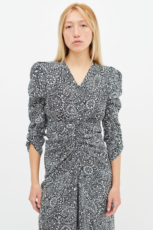 Isabel Marant Black 
White Albi Paisley Print Midi Dress