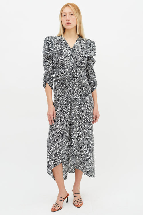 Isabel Marant Black 
White Albi Paisley Print Midi Dress