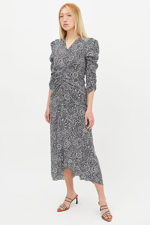 Isabel Marant Black 
White Albi Paisley Print Midi Dress