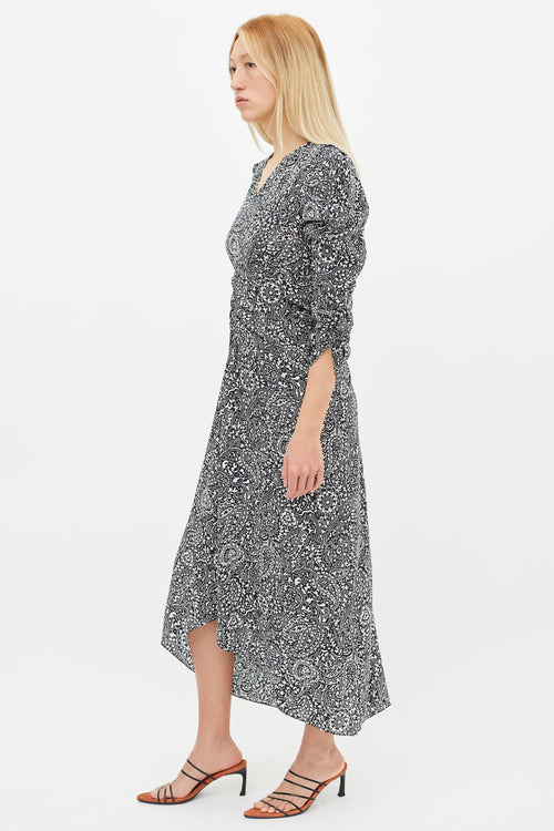 Isabel Marant Black 
White Albi Paisley Print Midi Dress