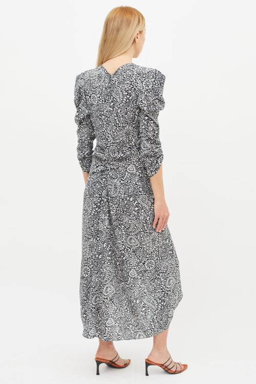 Isabel Marant Black 
White Albi Paisley Print Midi Dress