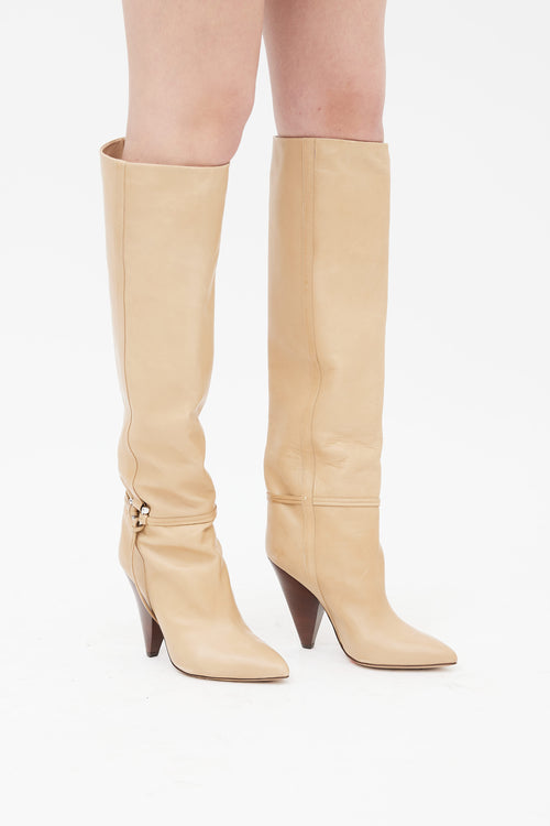 Isabel Marant FW 2020 Brown Leather Lazu Knee High Boot