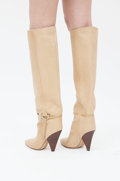 Isabel Marant FW 2020 Brown Leather Lazu Knee High Boot