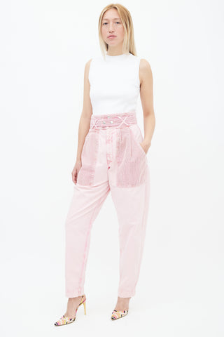 Isabel Marant Pink Mesh High Rise Tapered Leg Trouser