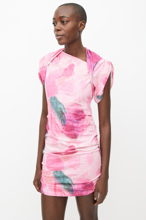 Isabel Marant Pink 
Green Cotton Printed Abstract Mini Dress