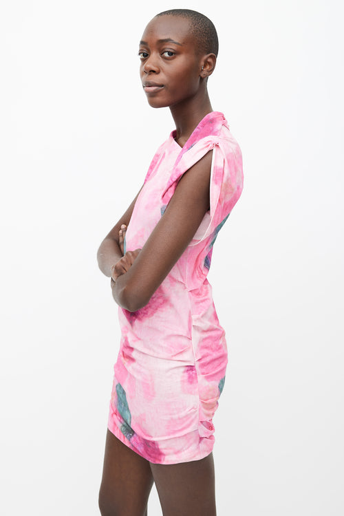 Isabel Marant Pink 
Green Cotton Printed Abstract Mini Dress