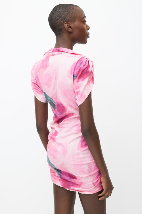 Isabel Marant Pink 
Green Cotton Printed Abstract Mini Dress