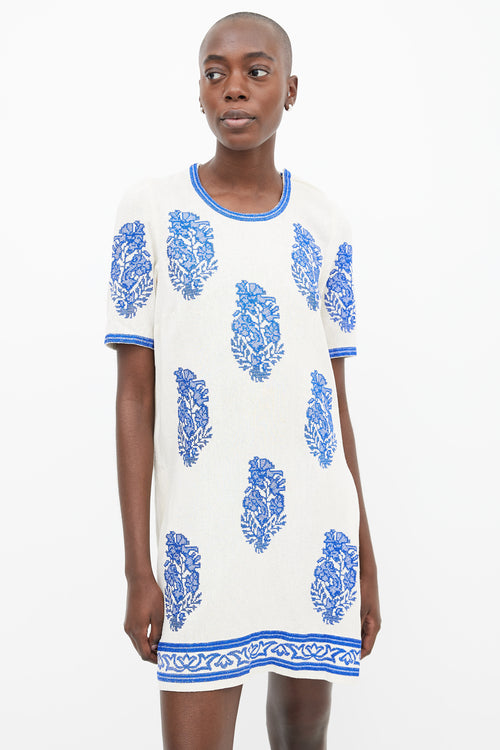 Isabel Marant Étoile Cream 
Blue Silk Embroidered Dress