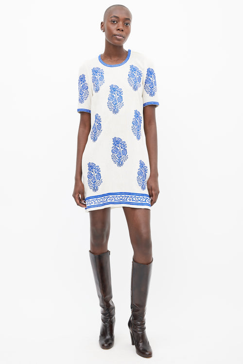 Isabel Marant Étoile Cream 
Blue Silk Embroidered Dress