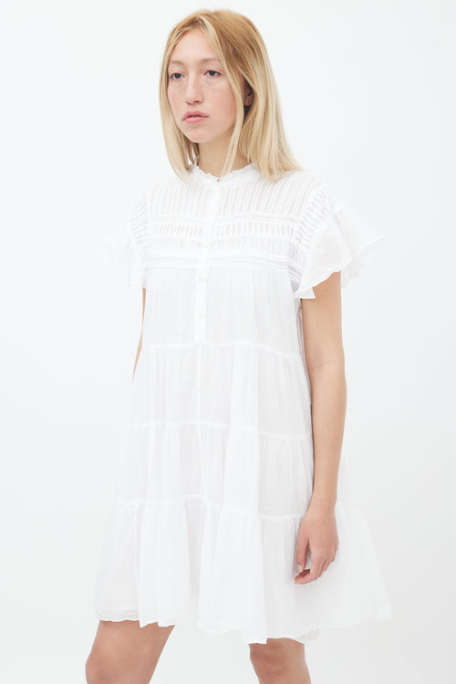 Isabel Marant Étoile White Cotton Short Ruffle Sleeve Mini Dress