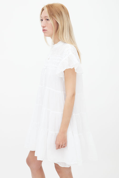 Isabel Marant Étoile White Cotton Short Ruffle Sleeve Mini Dress