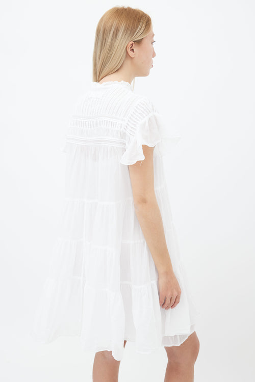 Isabel Marant Étoile White Cotton Short Ruffle Sleeve Mini Dress