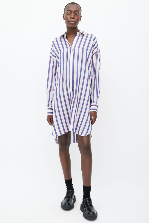 Isabel Marant Étoile White, Navy 
Pink Stripe Seenli Shirt Dress