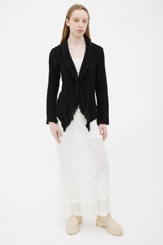 Issey Miyake Black Ruffle Open Long Sleeve Cardigan