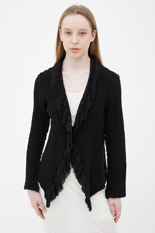 Issey Miyake Black Ruffle Open Long Sleeve Cardigan