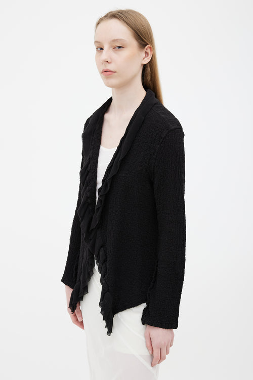 Issey Miyake Black Ruffle Open Long Sleeve Cardigan