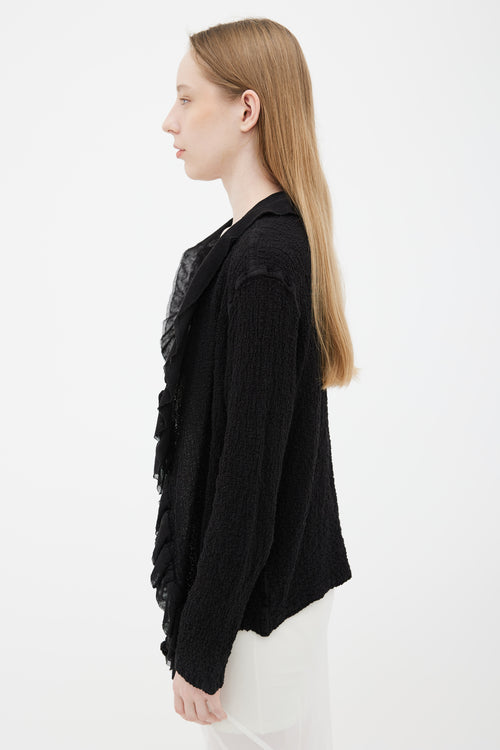 Issey Miyake Black Ruffle Open Long Sleeve Cardigan