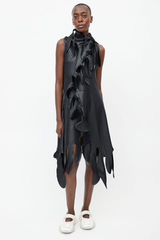 Issey Miyake Black Sculptural Plisse Dress